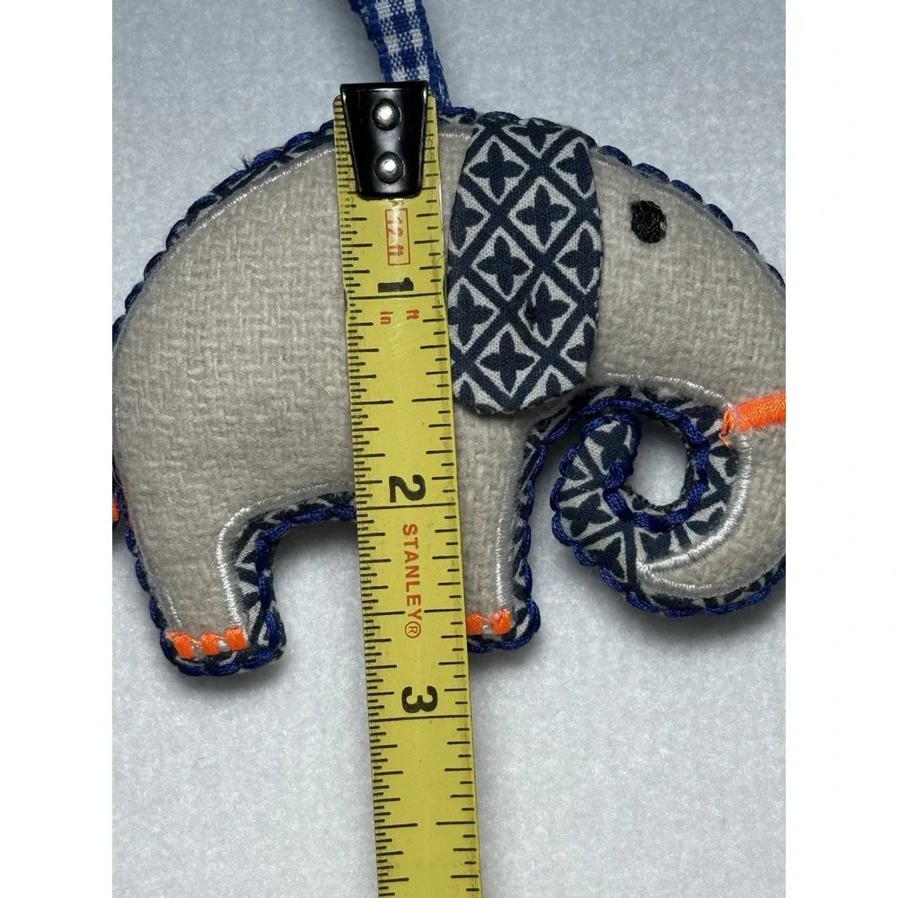NWT Crate & Barrel Calico Blue/White Elephant w/ Neon Accents Christmas Ornament